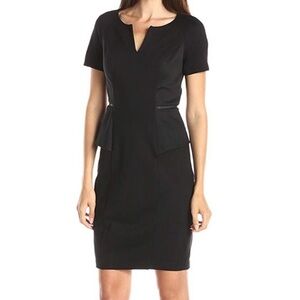 NYDJ Black Bridget Peplum Short Sleeve Ponte Dress